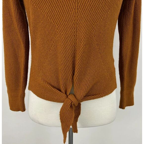 Anthropologie Moth Freeport Tie Front Sweater Sz XS Rust Plunge Neck Long Sleeve - Picture 9 of 14